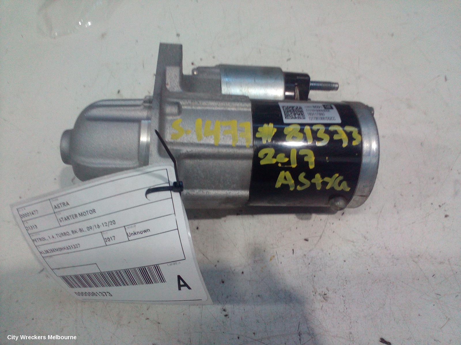 HOLDEN ASTRA STARTER, PETROL, 1.4, TURBO, BK-BL, 09/2016 - 12/2020