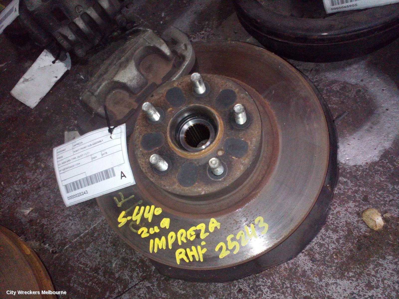 SUBARU IMPREZA RIGHT FRONT HUB ASSEMBLY, G3, NON WRX TYPE, 04/2007 - 11/2011