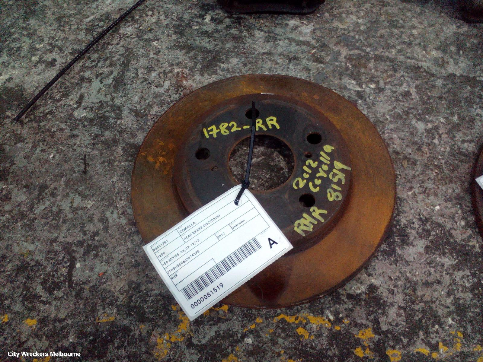 TOYOTA COROLLA REAR BRAKE DISC/DRUM, 150 SERIES, 03/2007 - 12/2013