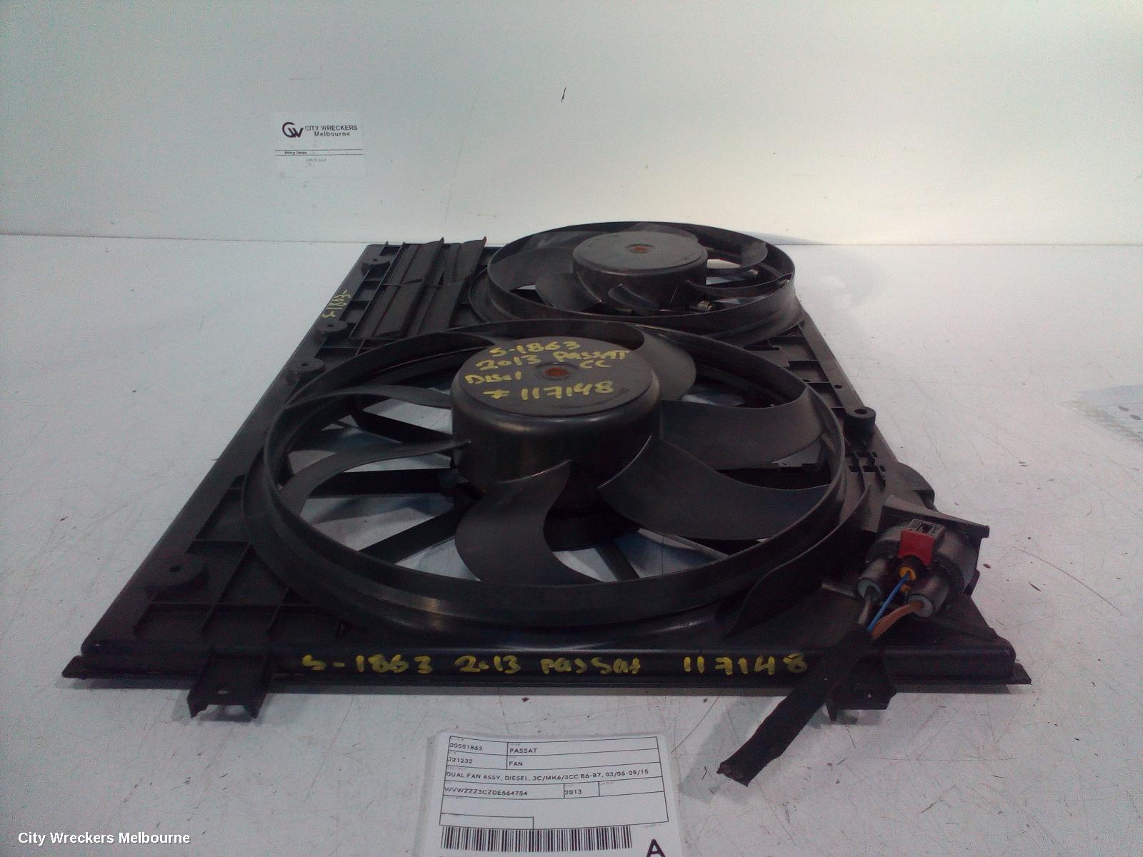 VOLKSWAGEN PASSAT FAN, DUAL FAN ASSY, DIESEL, 3C/MK6/3CC B6-B7, 03/2006 - 05/2015