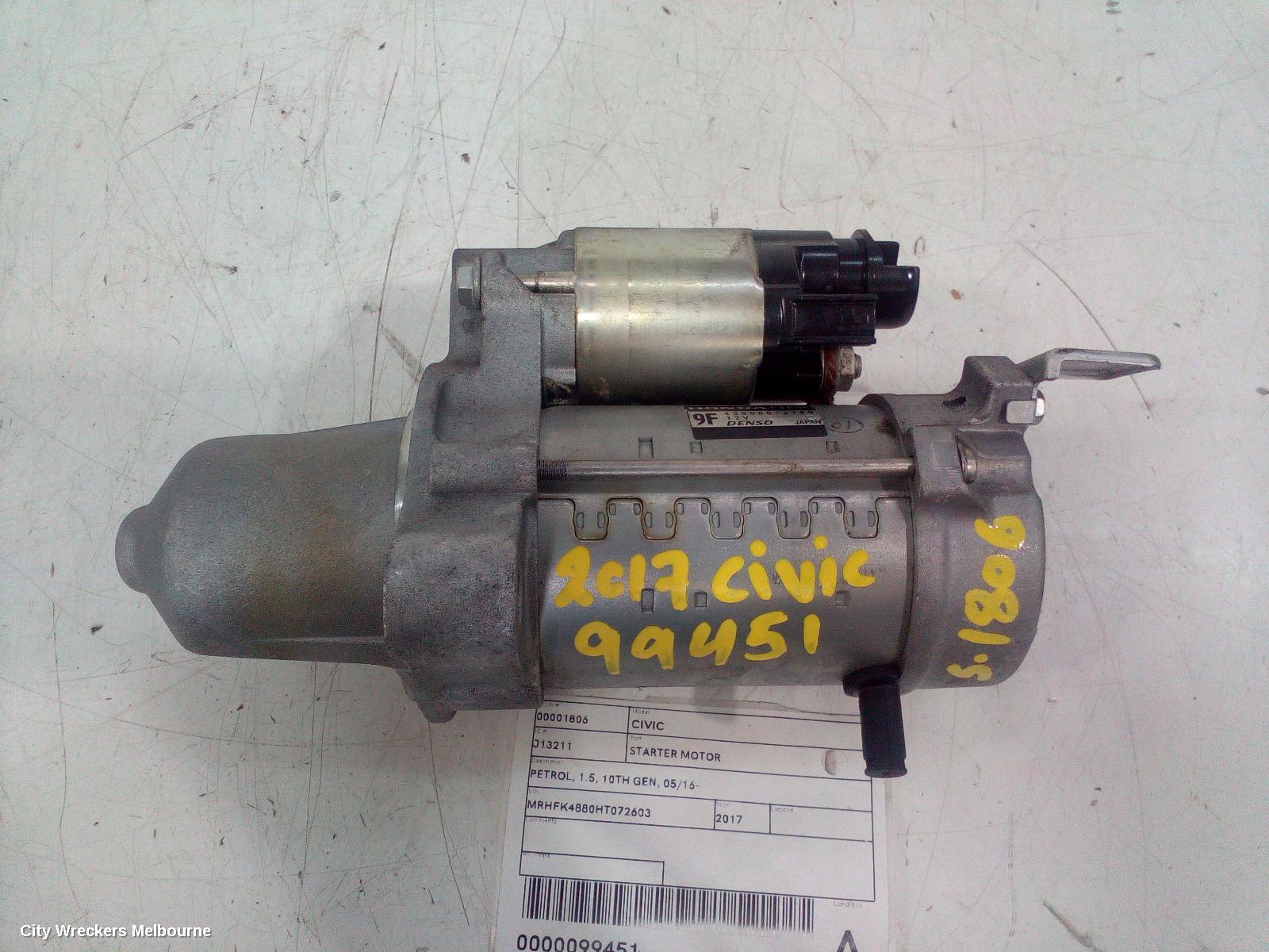 HONDA CIVIC STARTER, PETROL, 1.5, 10TH GEN, 05/2016 ONWARDS