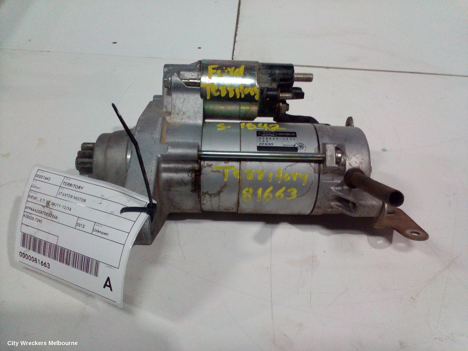 FORD TERRITORY STARTER, DIESEL, 2.7, SZ, 04/2011 - 12/2016