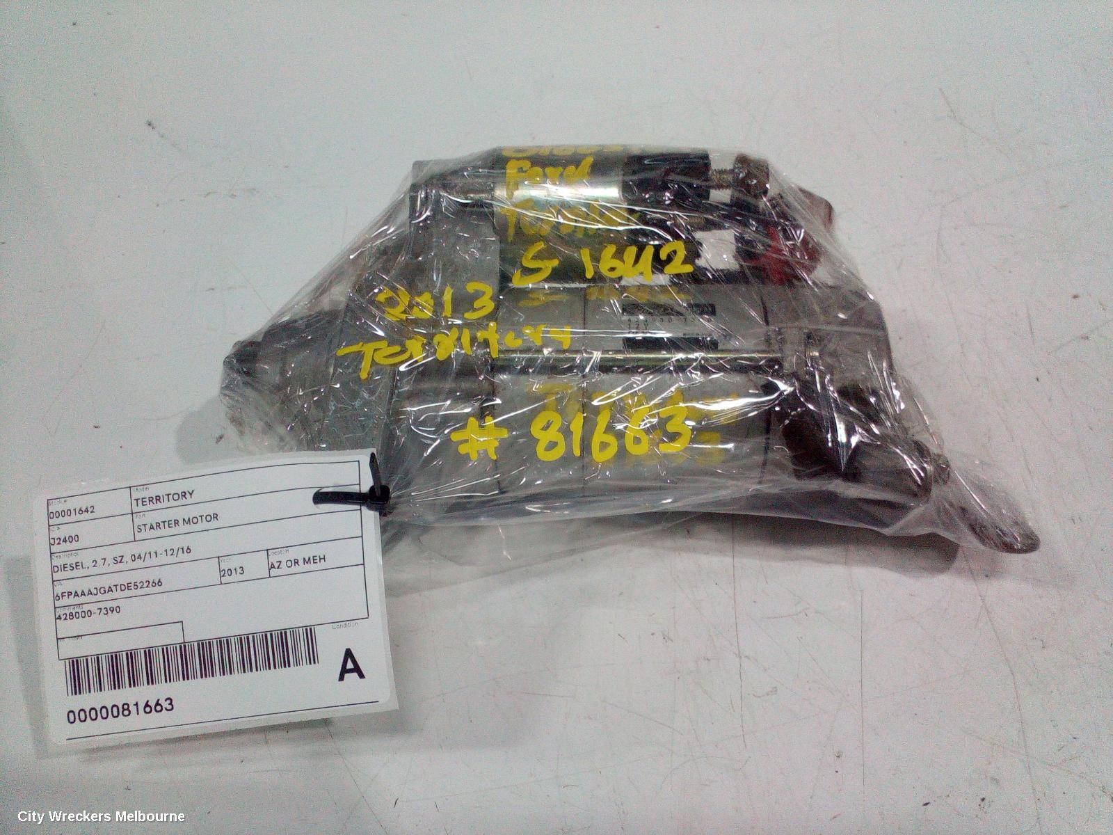 FORD TERRITORY STARTER, DIESEL, 2.7, SZ, 04/2011 - 12/2016