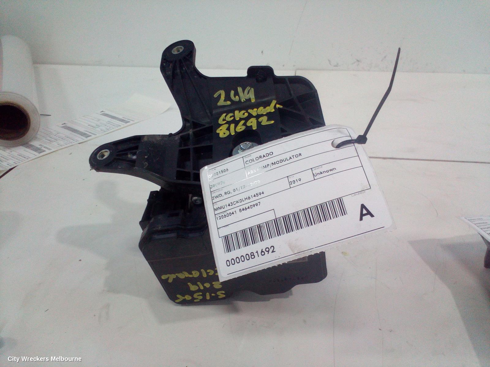 HOLDEN COLORADO ABS PUMP/MODULATOR, RG/RG7, P/N 52149397, 12/2012 - 12/2020