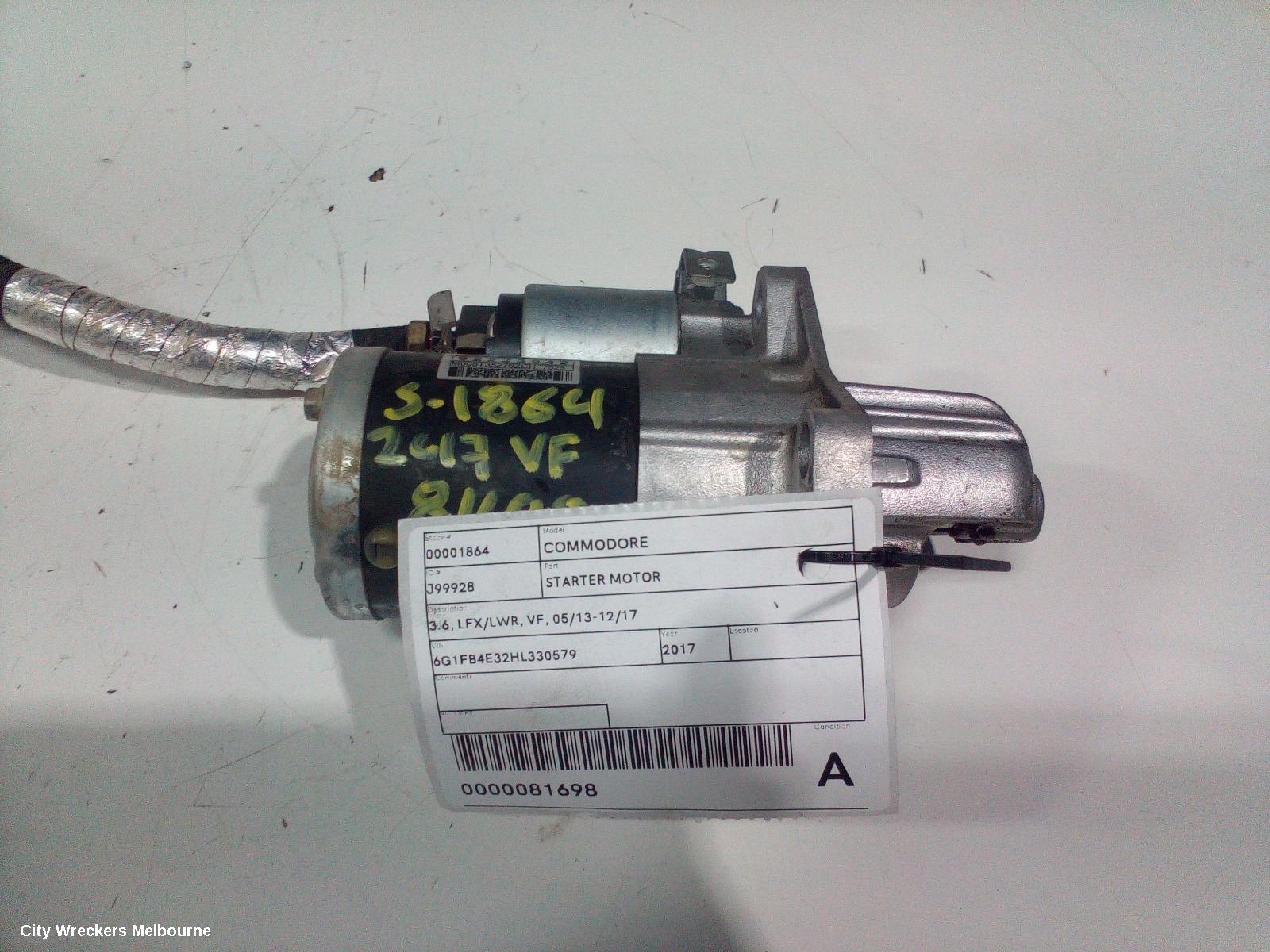 HOLDEN COMMODORE STARTER, 3.6, LFX/LWR, VF, 05/2013 - 12/2017