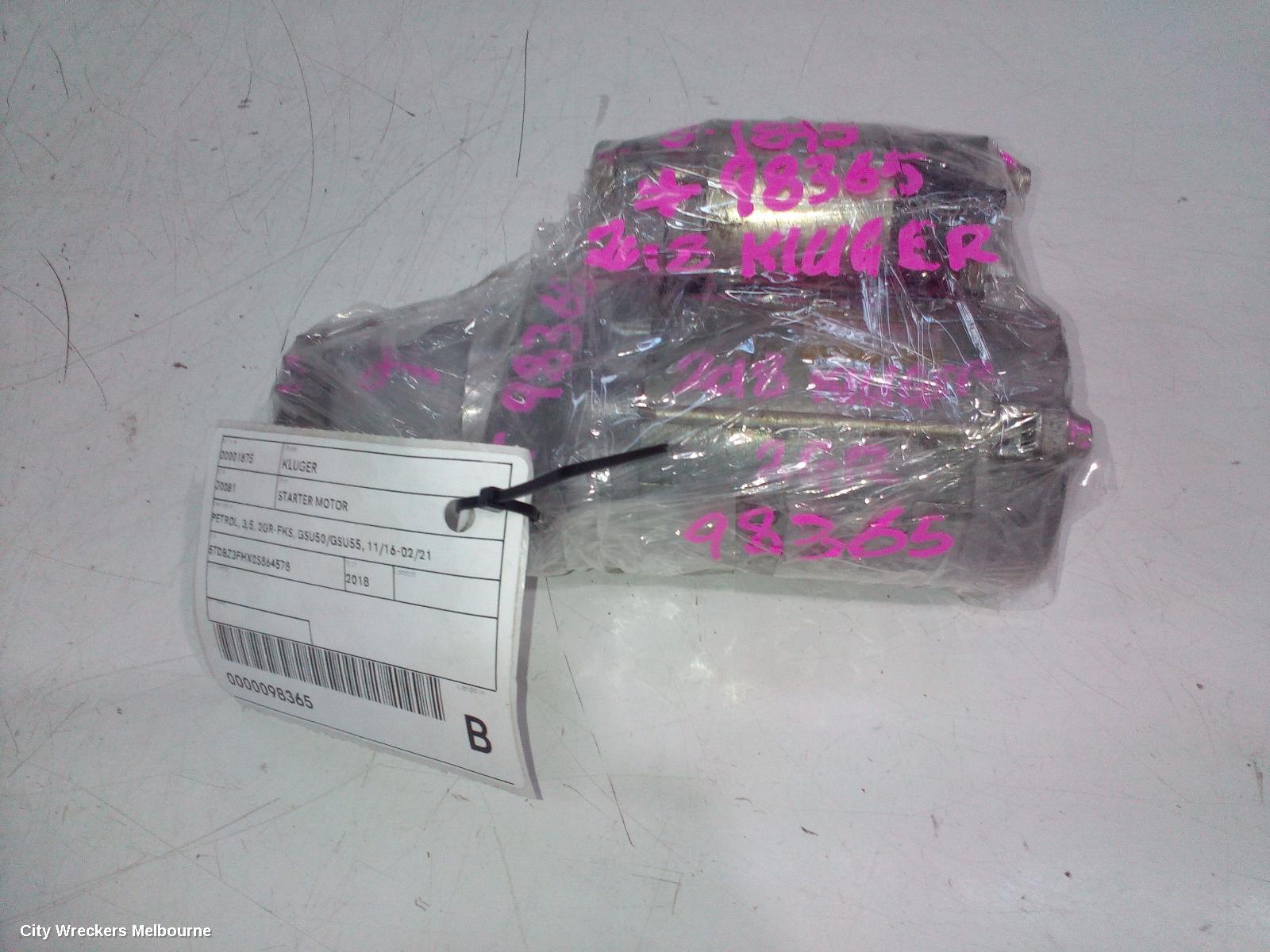 TOYOTA KLUGER STARTER, PETROL, 3.5, 2GR-FKS, GSU50/GSU55, 11/2016 - 02/2021