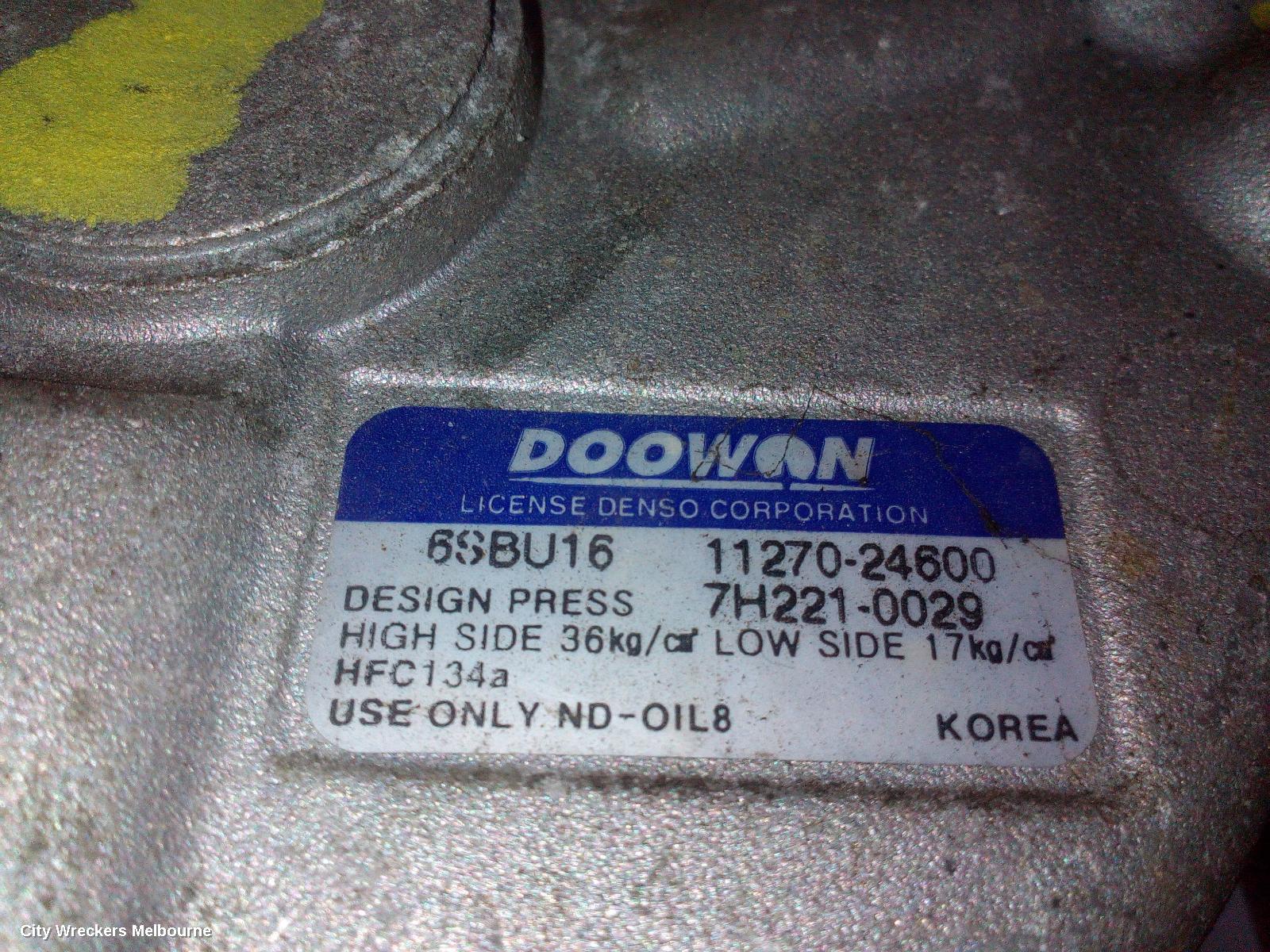 KIA RIO A/C COMPRESSOR, JB, 1.4/1.6, PETROL, DOOWAN, 08/2005 - 07/2011