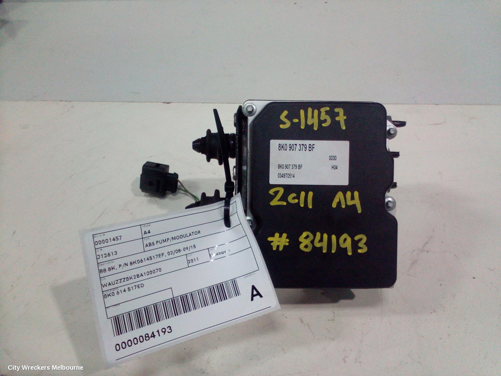 AUDI A4 ABS PUMP/MODULATOR, B8 8K, P/N 8K0614517EF, 02/2008 - 09/2015