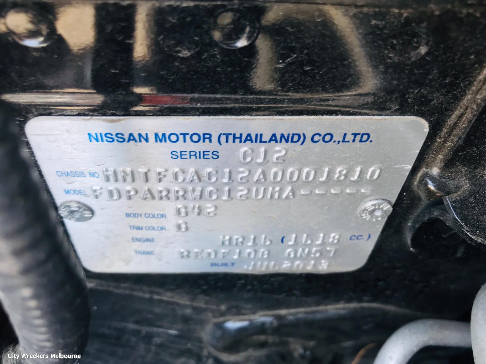NISSAN PULSAR LEFT FRONT DOOR, C12, HATCH, 05/2013 - 12/2016