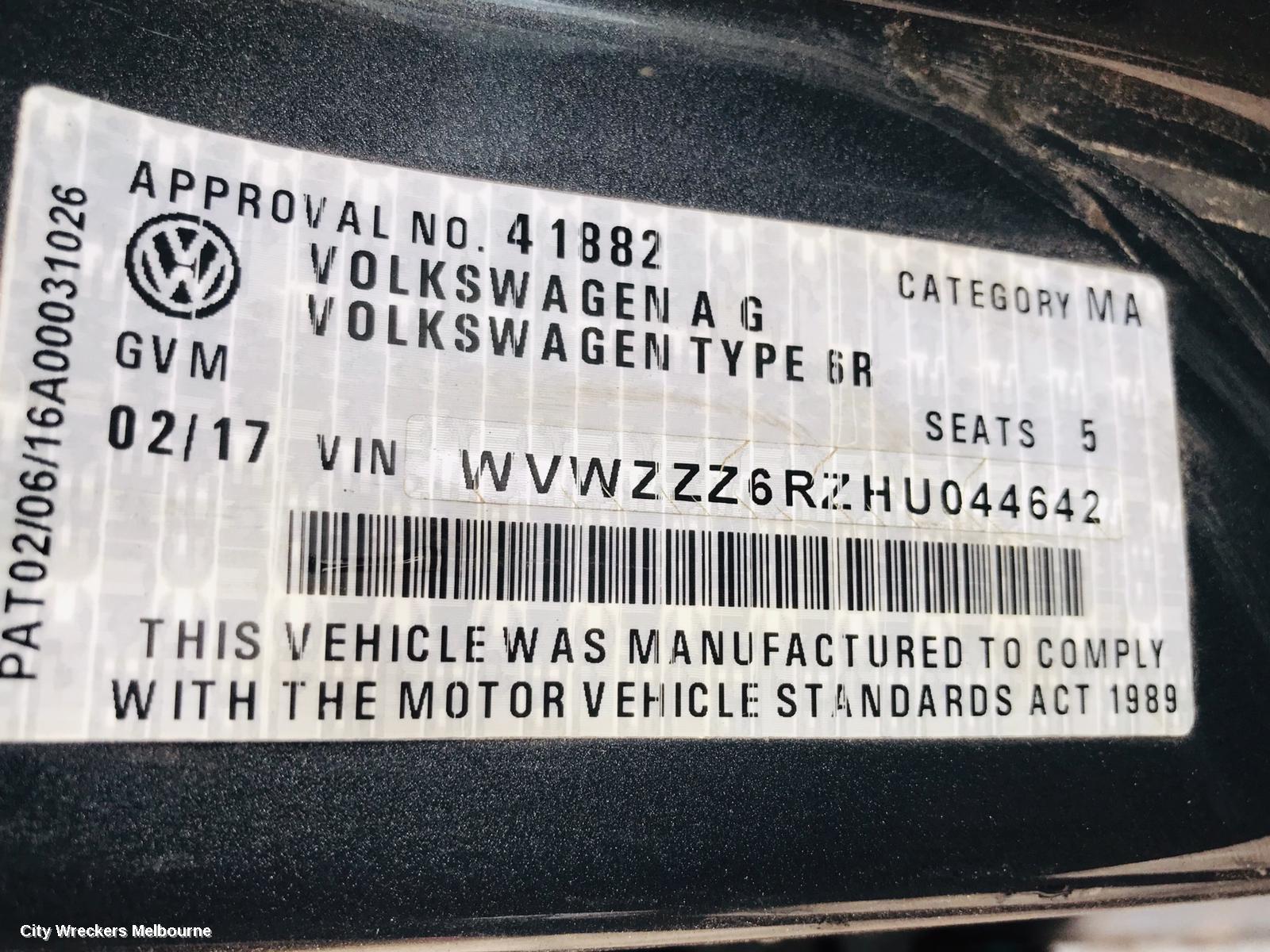 VOLKSWAGEN POLO CALIPER, LH FRONT, 6R, 5DR HATCH, 05/2014 - 09/2017
