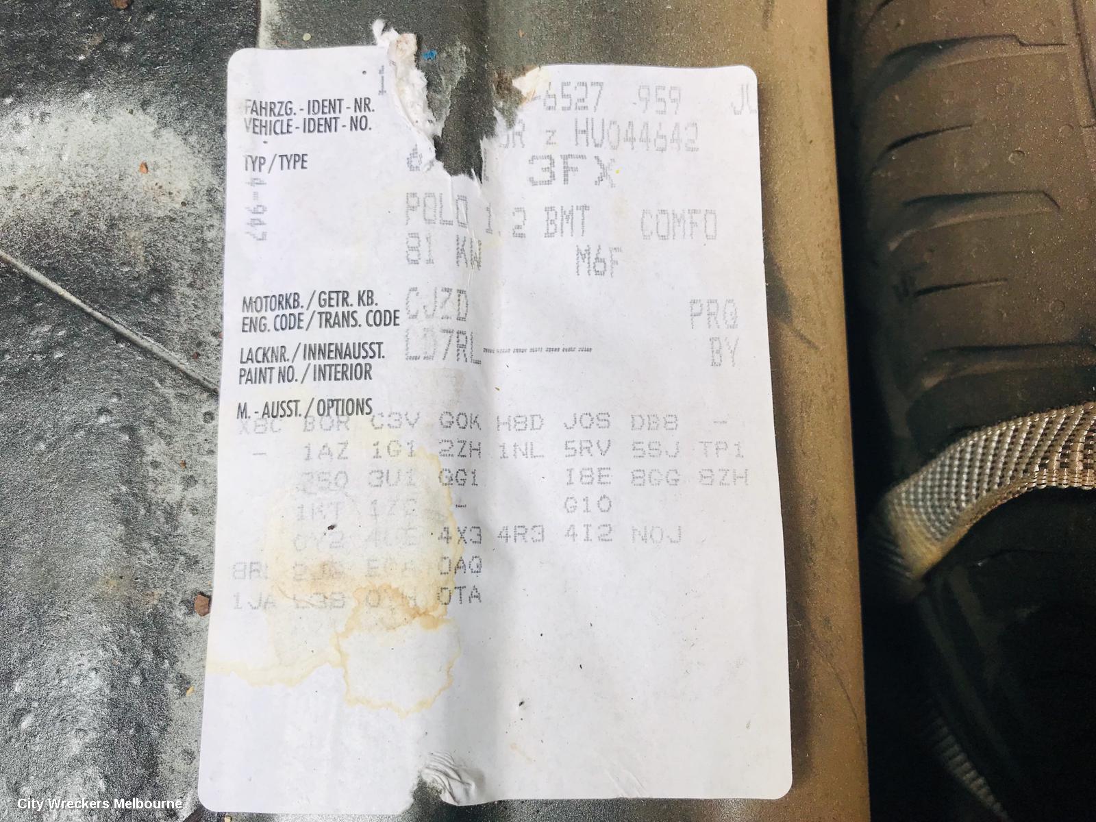 VOLKSWAGEN POLO CALIPER, LH FRONT, 6R, 5DR HATCH, 05/2014 - 09/2017