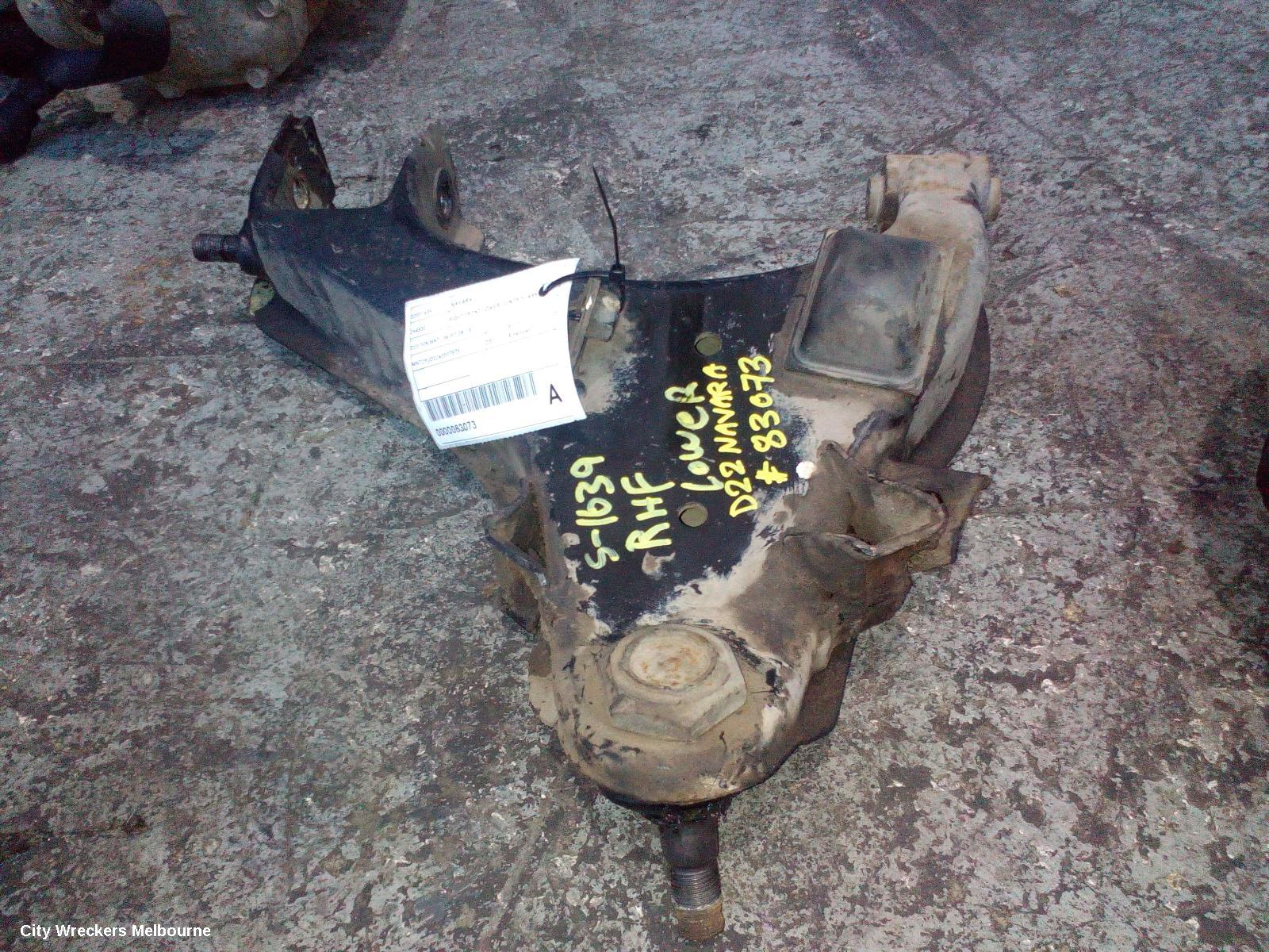 NISSAN NAVARA RIGHT FRONT LOWER CONTROL ARM, D22 (VIN MNT), 04/1997 - 08/2015