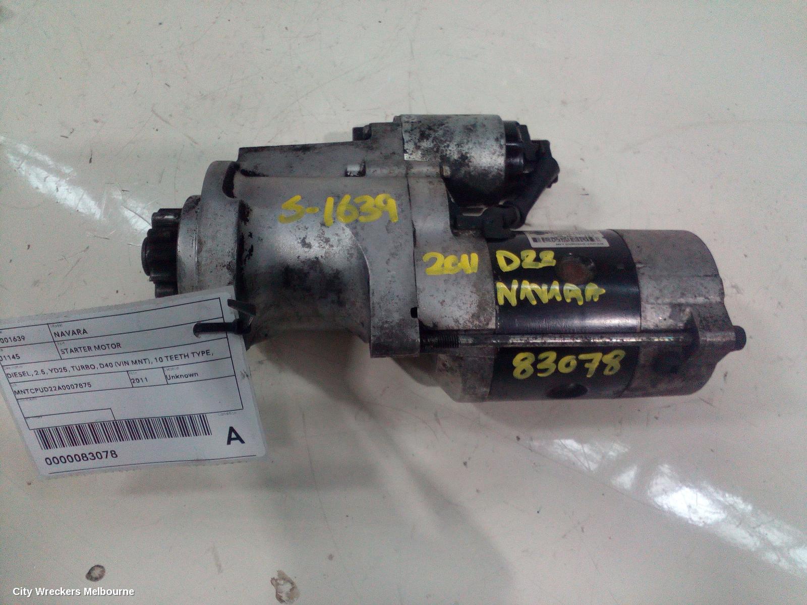 NISSAN NAVARA STARTER, DIESEL, 2.5, YD25, TURBO, D40 (VIN MNT), 10 TEETH TYPE, 09/2005 - 08/2015