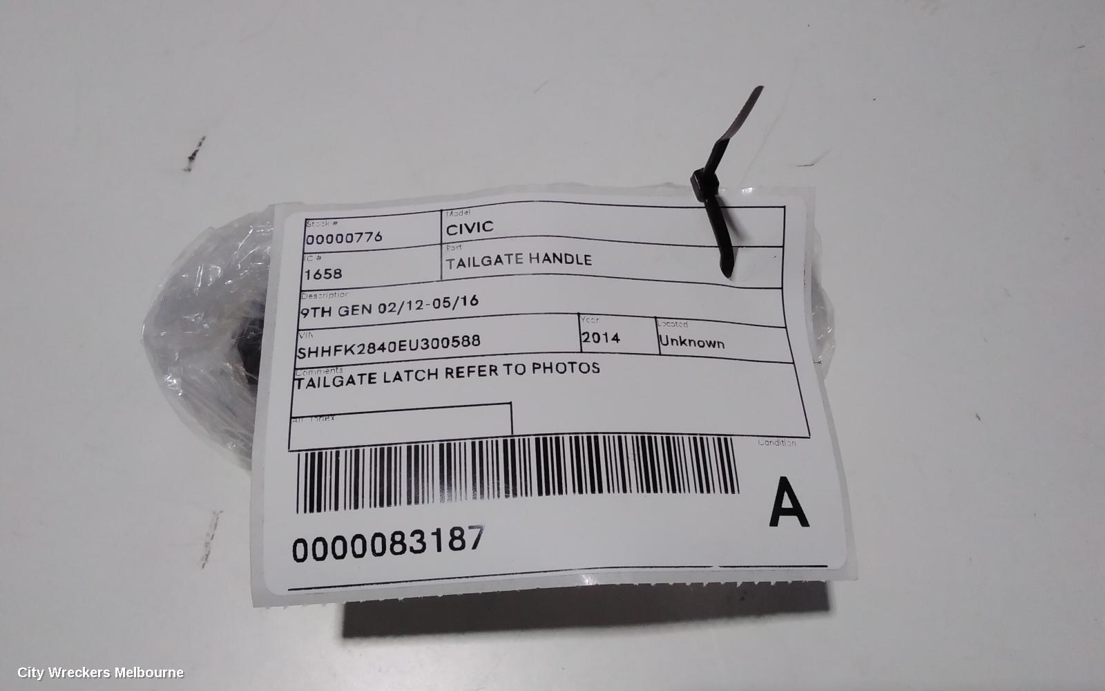 HONDA CIVIC TAILGATE HANDLE, 9TH GEN 02/2012 - 05/2016