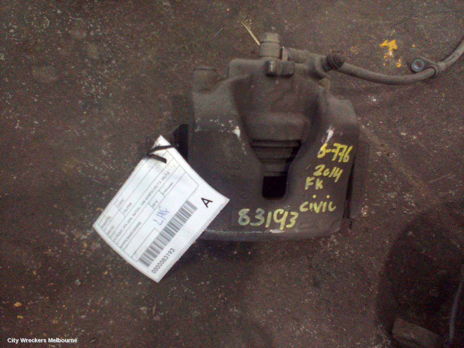 HONDA CIVIC CALIPER, LH FRONT, 9TH GEN, HATCH, (VIN SHHFK) 02/2012 - 05/2016