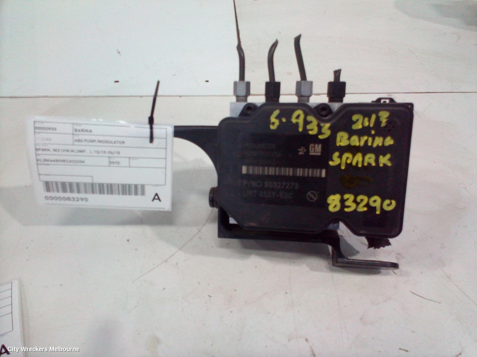 HOLDEN BARINA ABS PUMP/MODULATOR, SPARK, MJ (VIN KL3MF...), 10/2010 - 06/2015