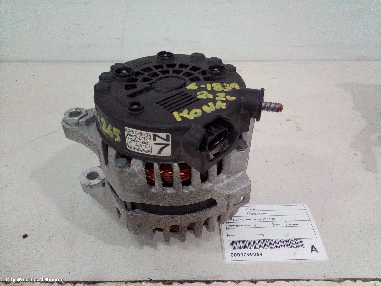HYUNDAI KONA ALTERNATOR, PETROL, 2.0, G4NH, OS, 09/2017 - 10/2020