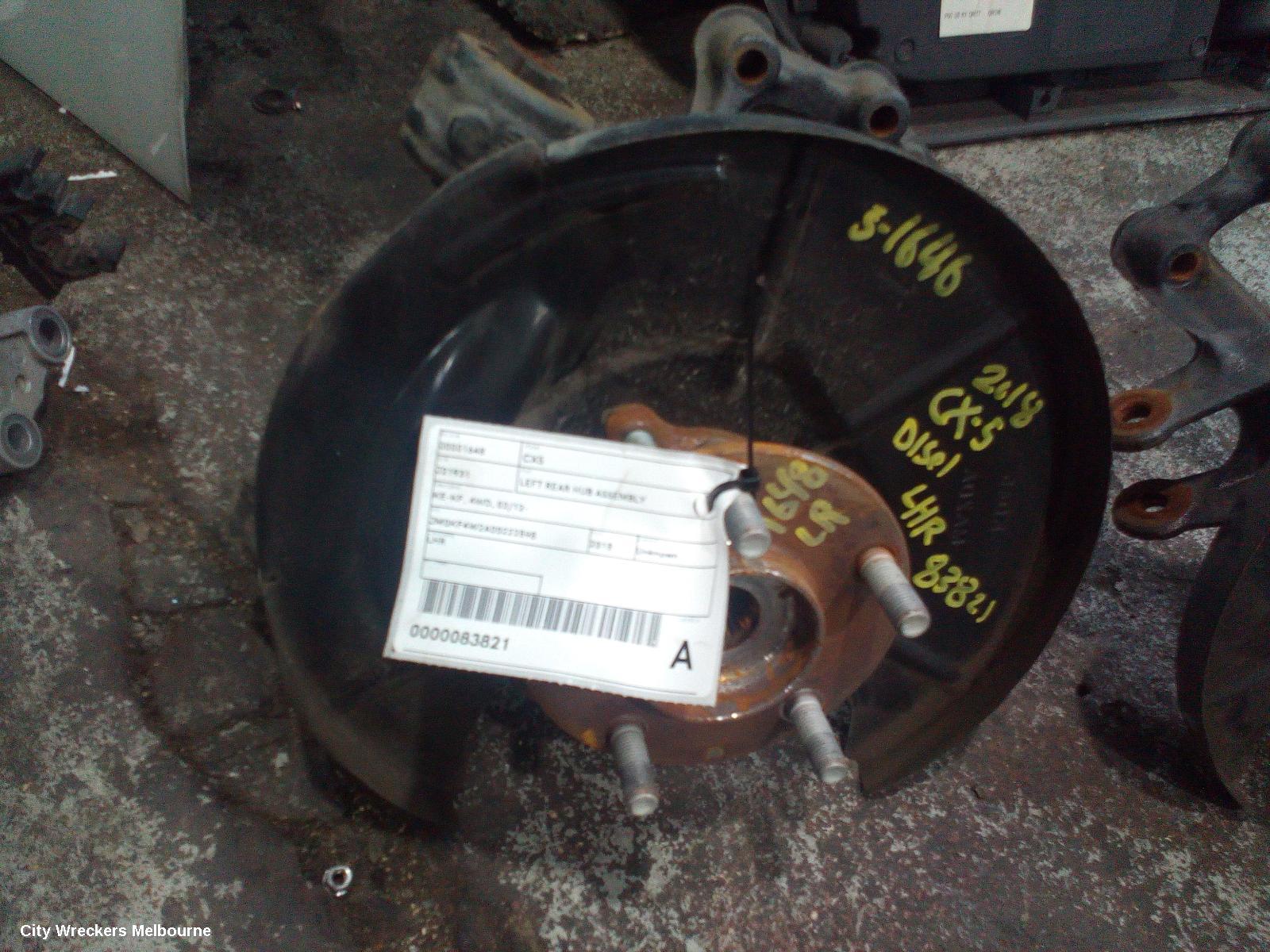 MAZDA CX5 LEFT REAR HUB ASSEMBLY, KE-KF, 4WD, BOLT TYPE SHOCK MOUNT, 02/2012 ONWARDS
