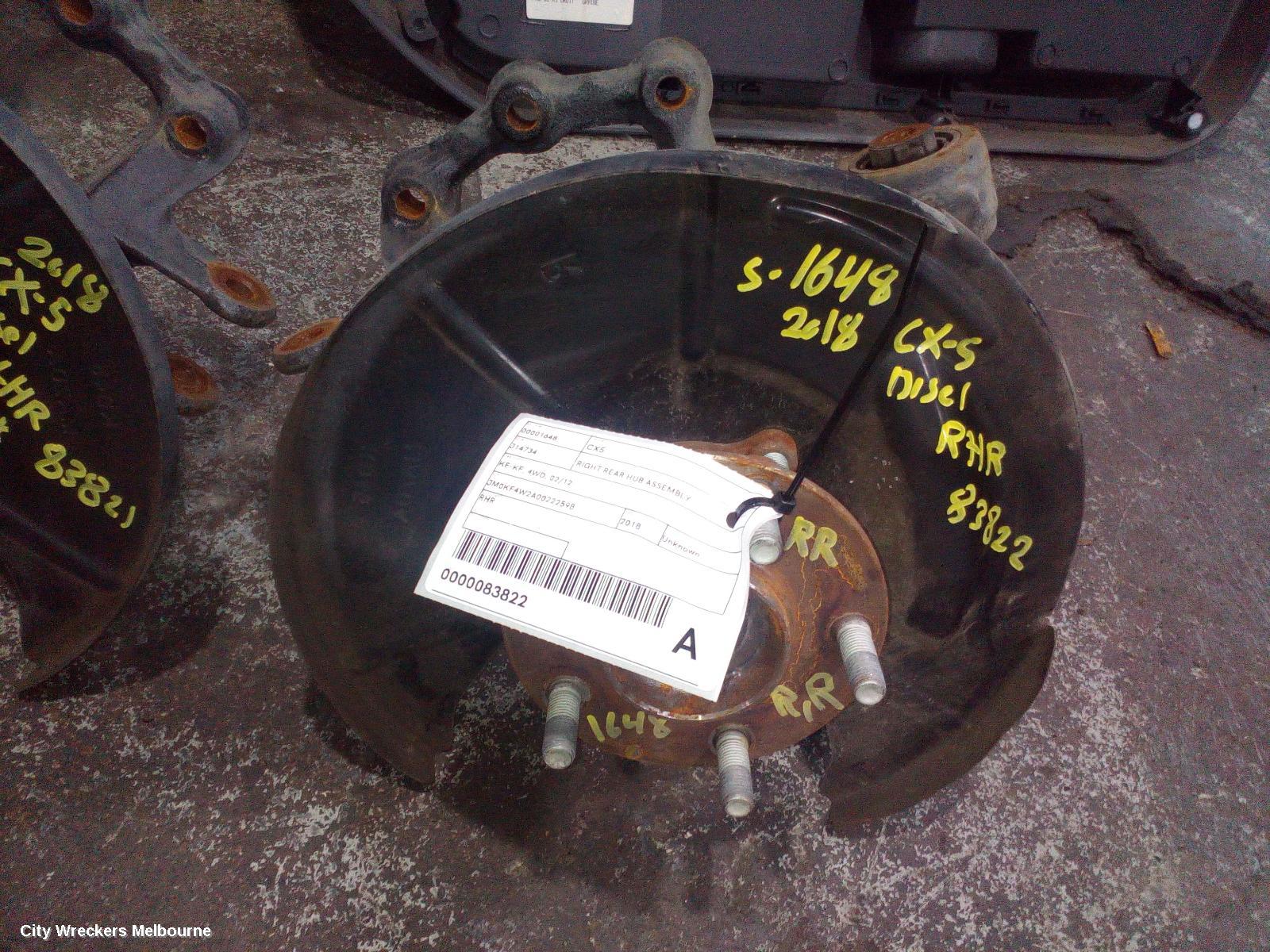 MAZDA CX5 RIGHT REAR HUB ASSEMBLY, KE-KF, 4WD, BOLT TYPE SHOCK MOUNT, 02/2012 ONWARDS
