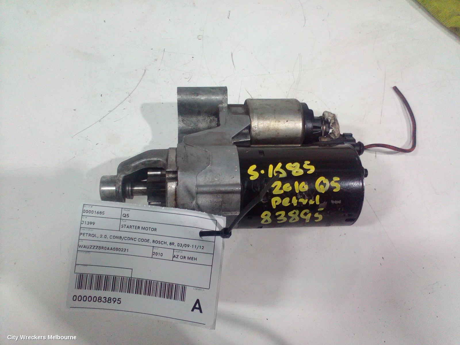 AUDI Q5 STARTER, PETROL, 2.0, CDNB/CDNC CODE, BOSCH, 8R, 03/2009 - 11/2012