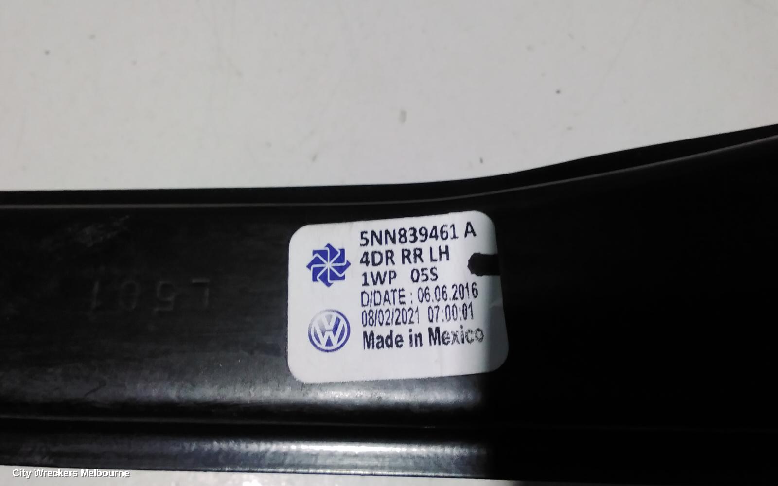 VOLKSWAGEN TIGUAN LEFT REAR WND REG/MOTOR, DOOR REG ASSY (REG AND MOTOR), 5NA, 06/2016 ONWARDS