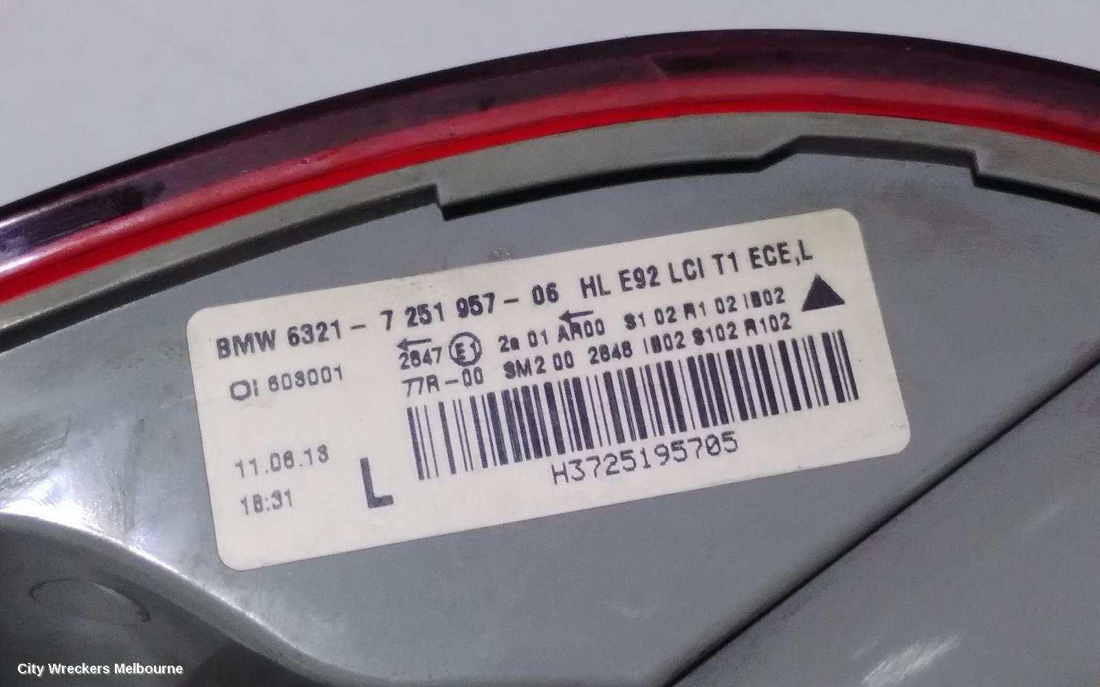 BMW 3 SERIES LEFT TAILLIGHT, E92, COUPE, LED TYPE, 11/2008 - 05/2013