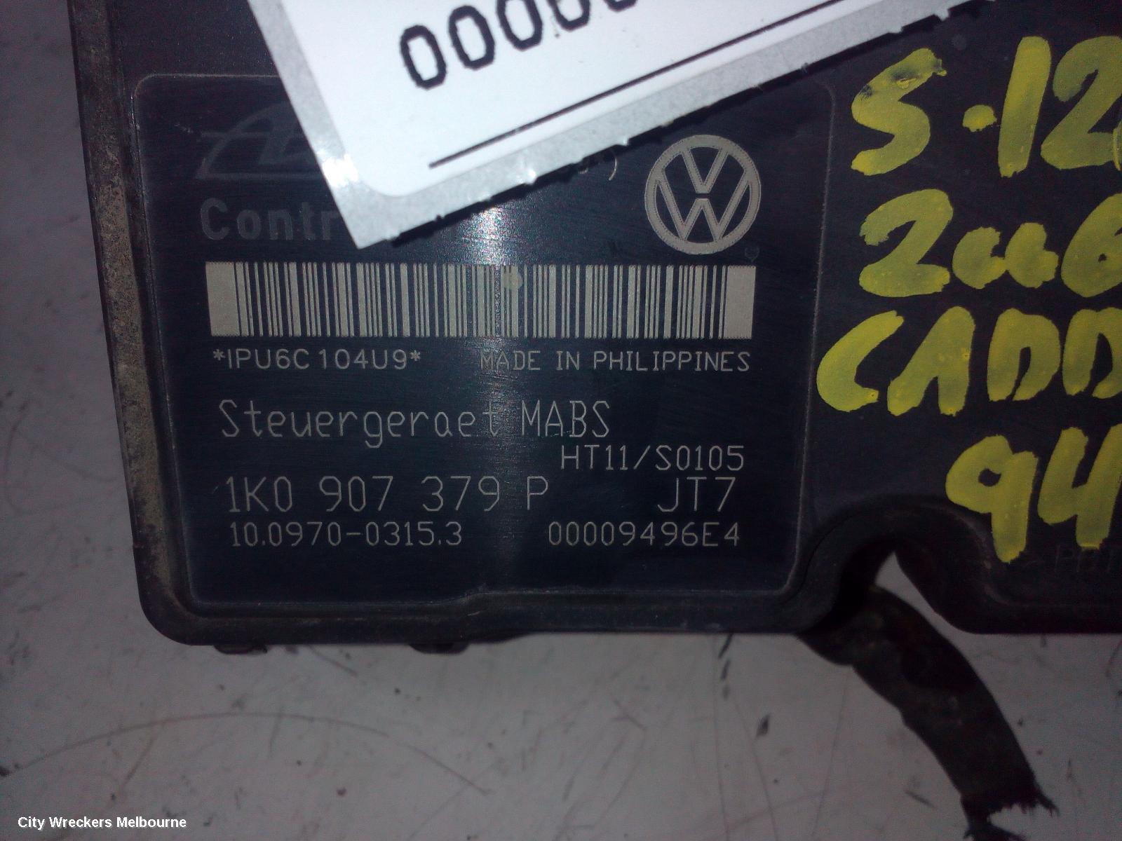 VOLKSWAGEN CADDY ABS PUMP/MODULATOR, 2K, ON MOTOR P/N 1K0614117H, 12/2004 - 08/2010