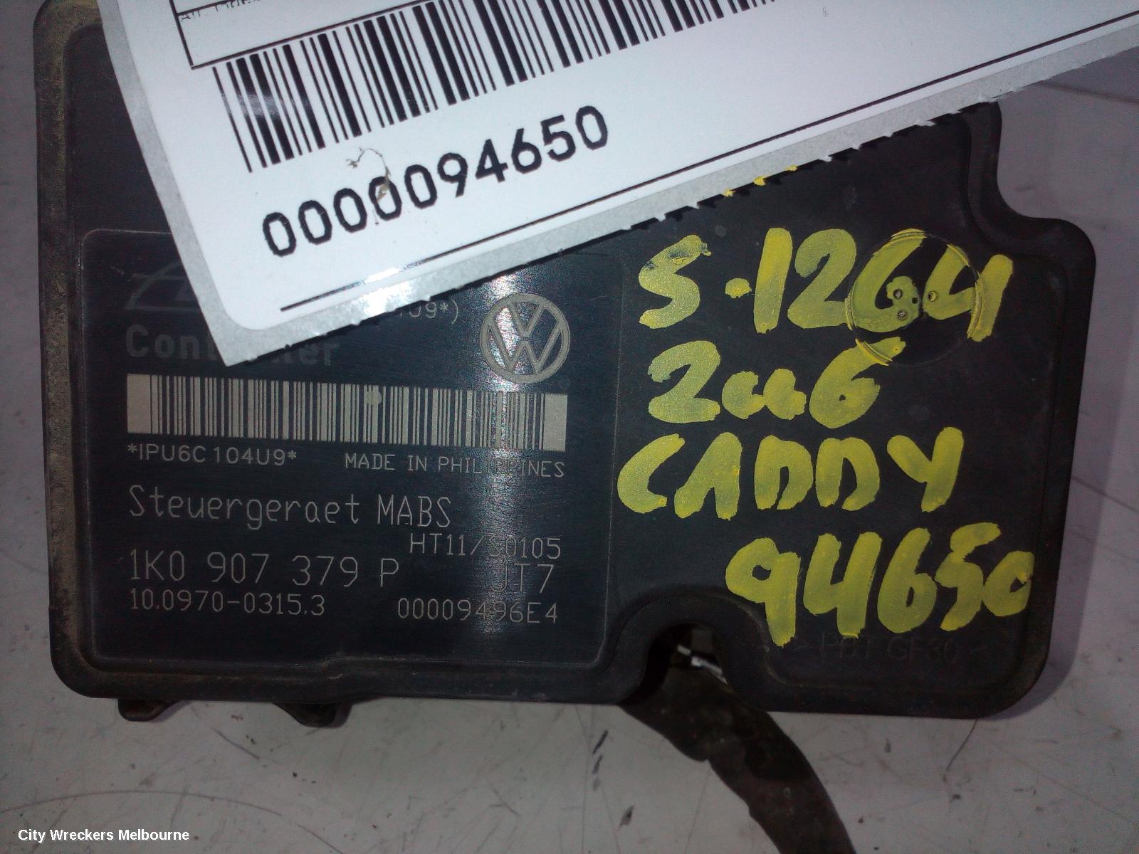 VOLKSWAGEN CADDY ABS PUMP/MODULATOR, 2K, ON MOTOR P/N 1K0614117H, 12/2004 - 08/2010