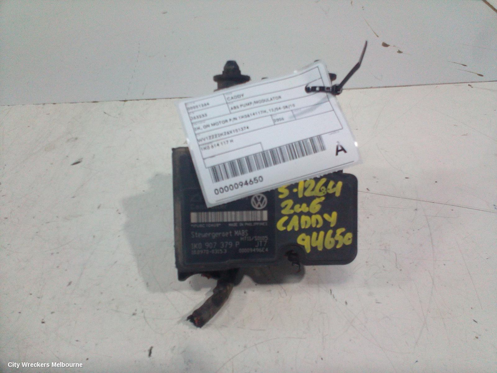 VOLKSWAGEN CADDY ABS PUMP/MODULATOR, 2K, ON MOTOR P/N 1K0614117H, 12/2004 - 08/2010
