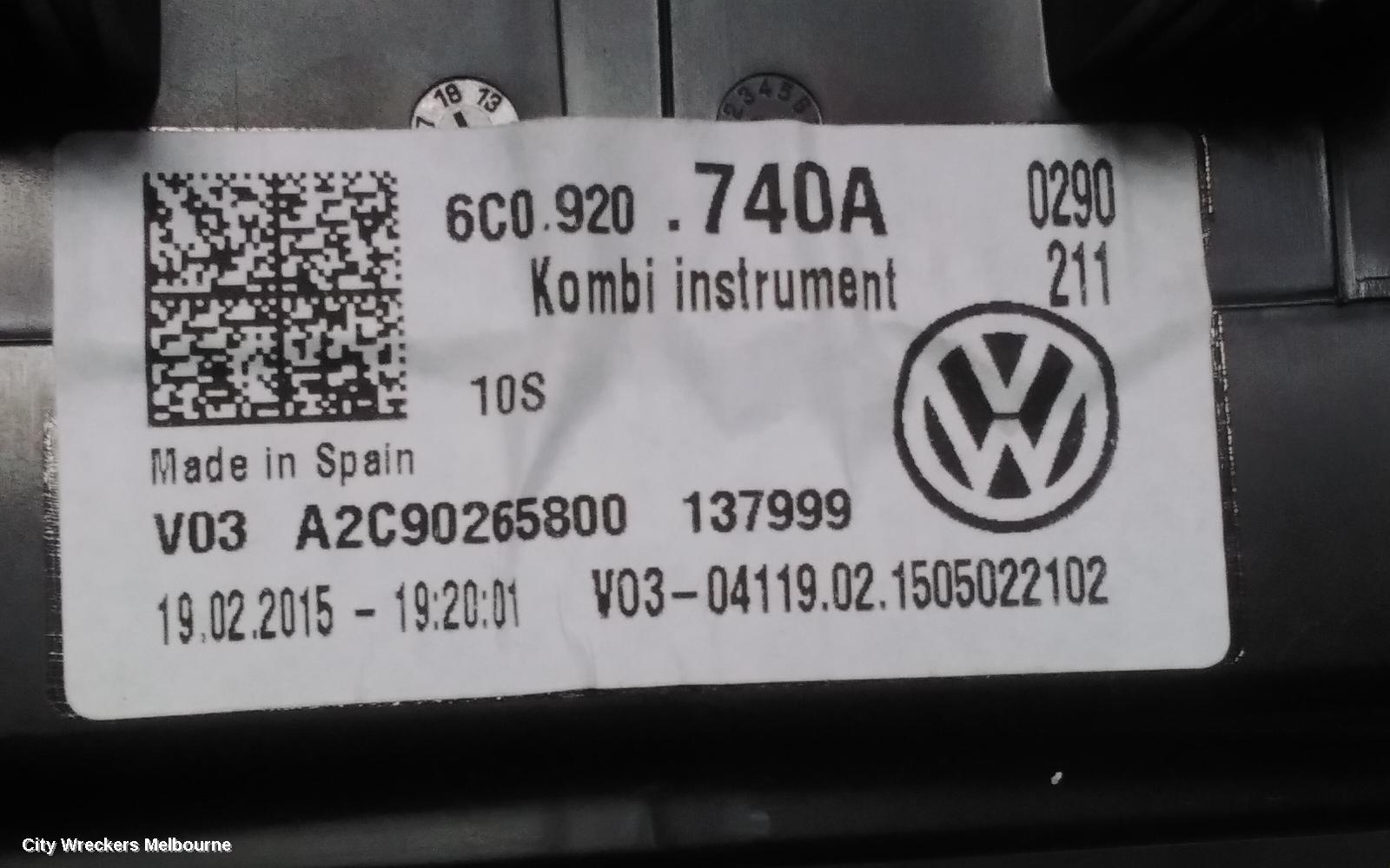 VOLKSWAGEN POLO INSTRUMENT CLUSTER, PETROL, AUTO T/M, 6R, 05/2014 - 09/2017