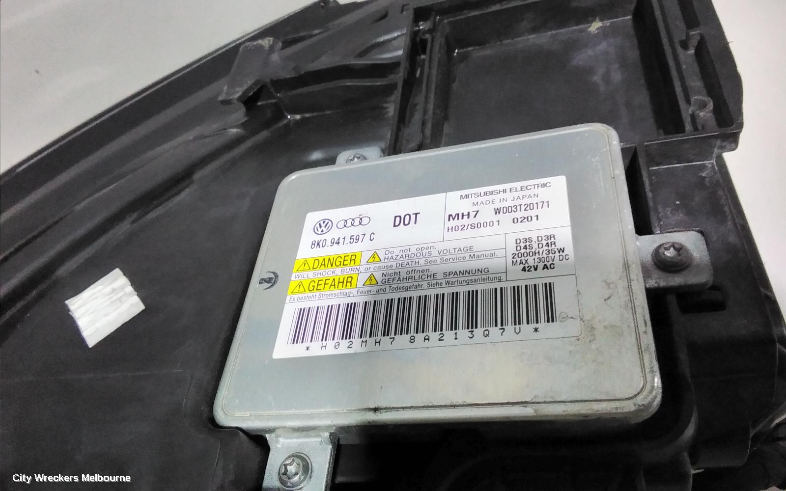 AUDI A5 LEFT HEADLAMP, 8T, A5/S5, BI-XENON, NON ADAPTIVE TYPE, 10/2007 - 01/2012
