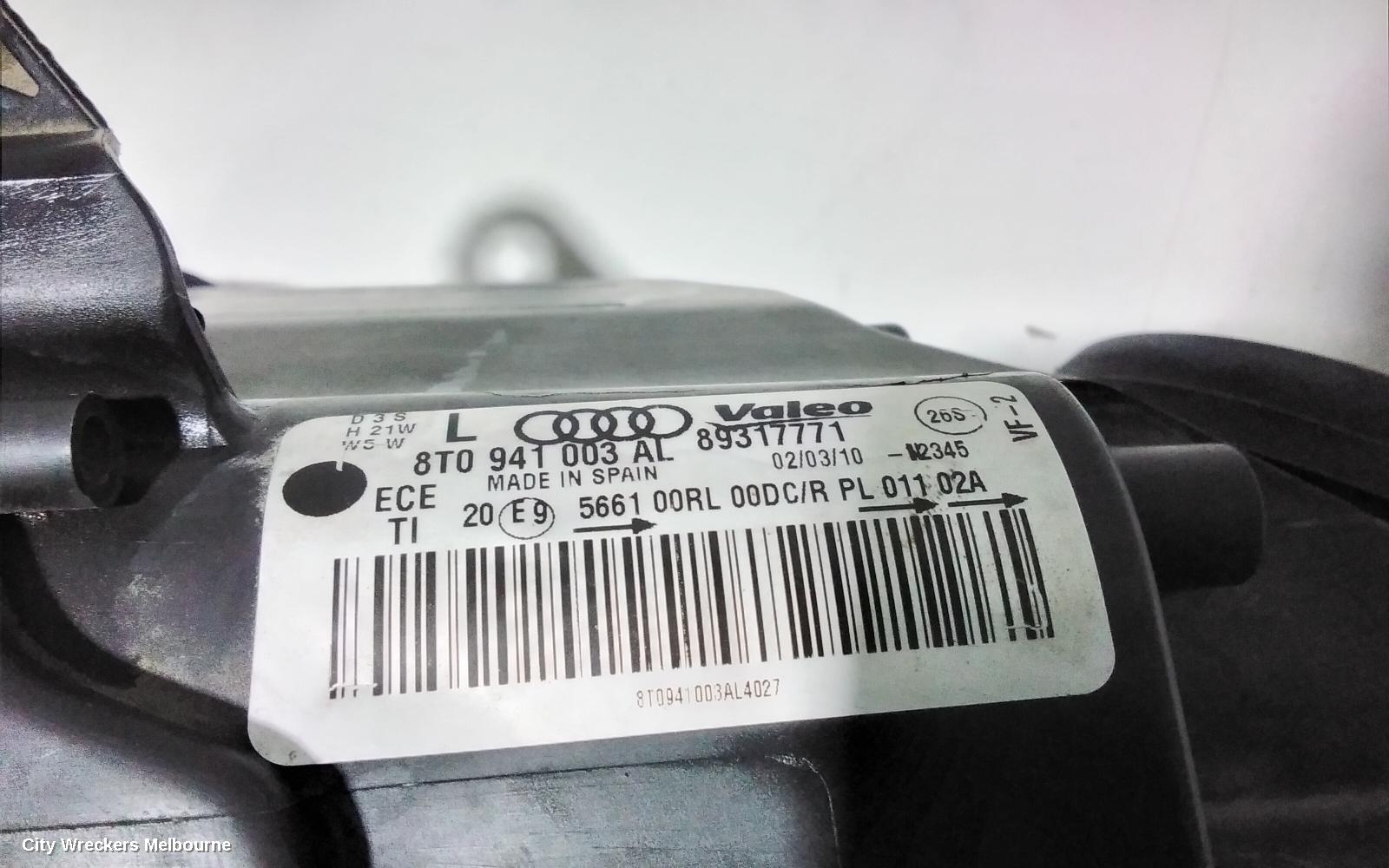 AUDI A5 LEFT HEADLAMP, 8T, A5/S5, BI-XENON, NON ADAPTIVE TYPE, 10/2007 - 01/2012