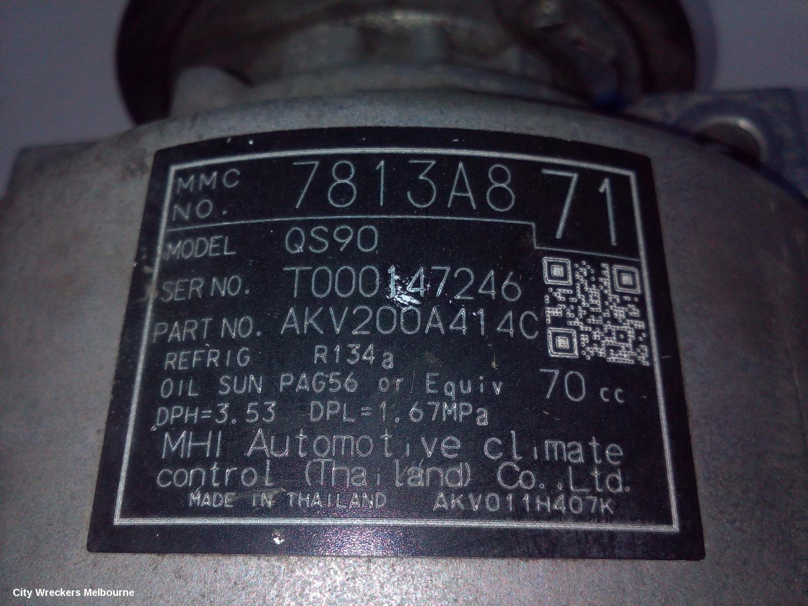 MITSUBISHI OUTLANDER A/C COMPRESSOR, ZJ-ZL, 2.0, PETROL, HYBRID, 03/2014 - 07/2020