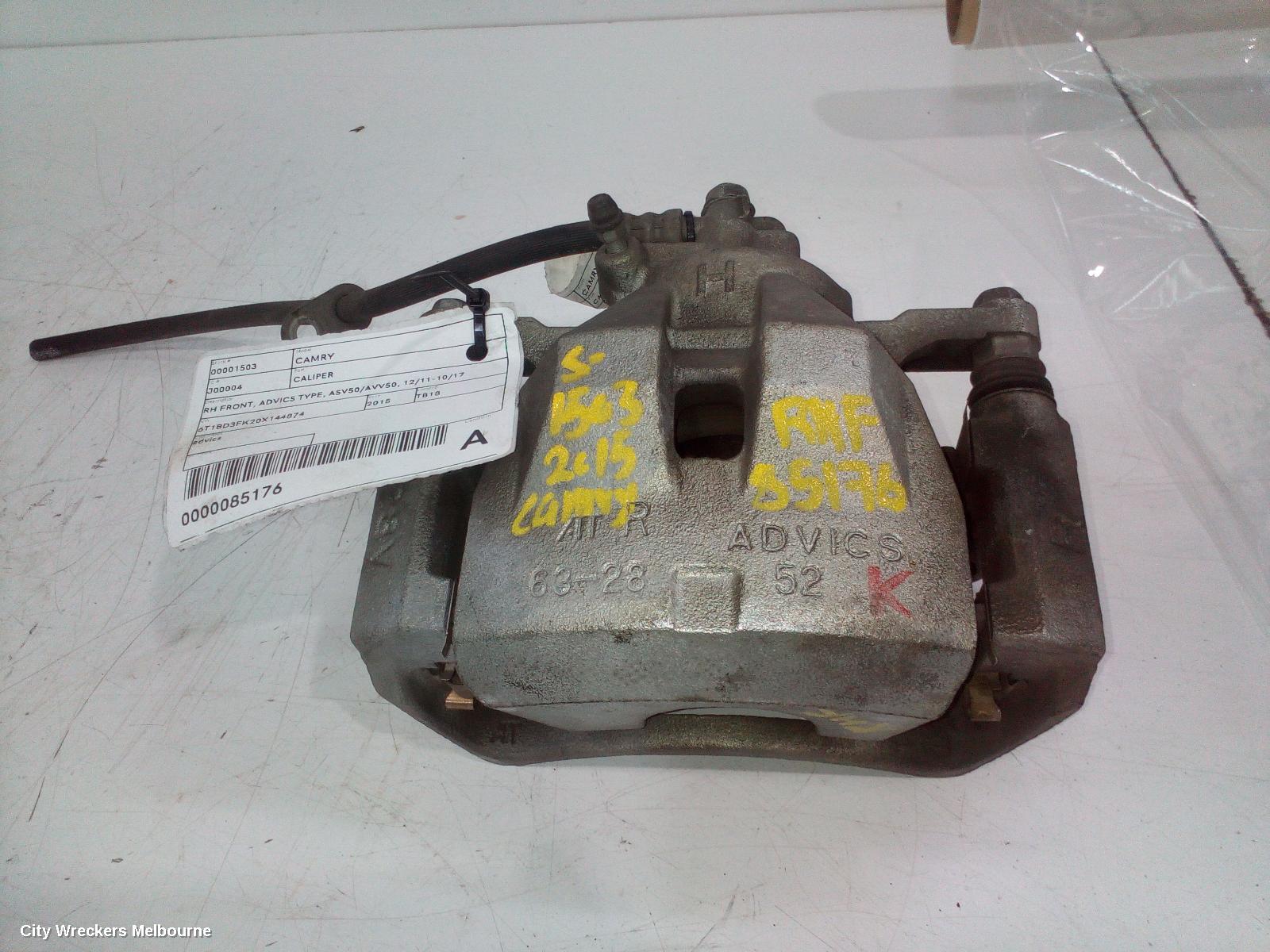 TOYOTA CAMRY CALIPER, RH FRONT, ADVICS TYPE, ASV50/AVV50, 12/2011 - 10/2017
