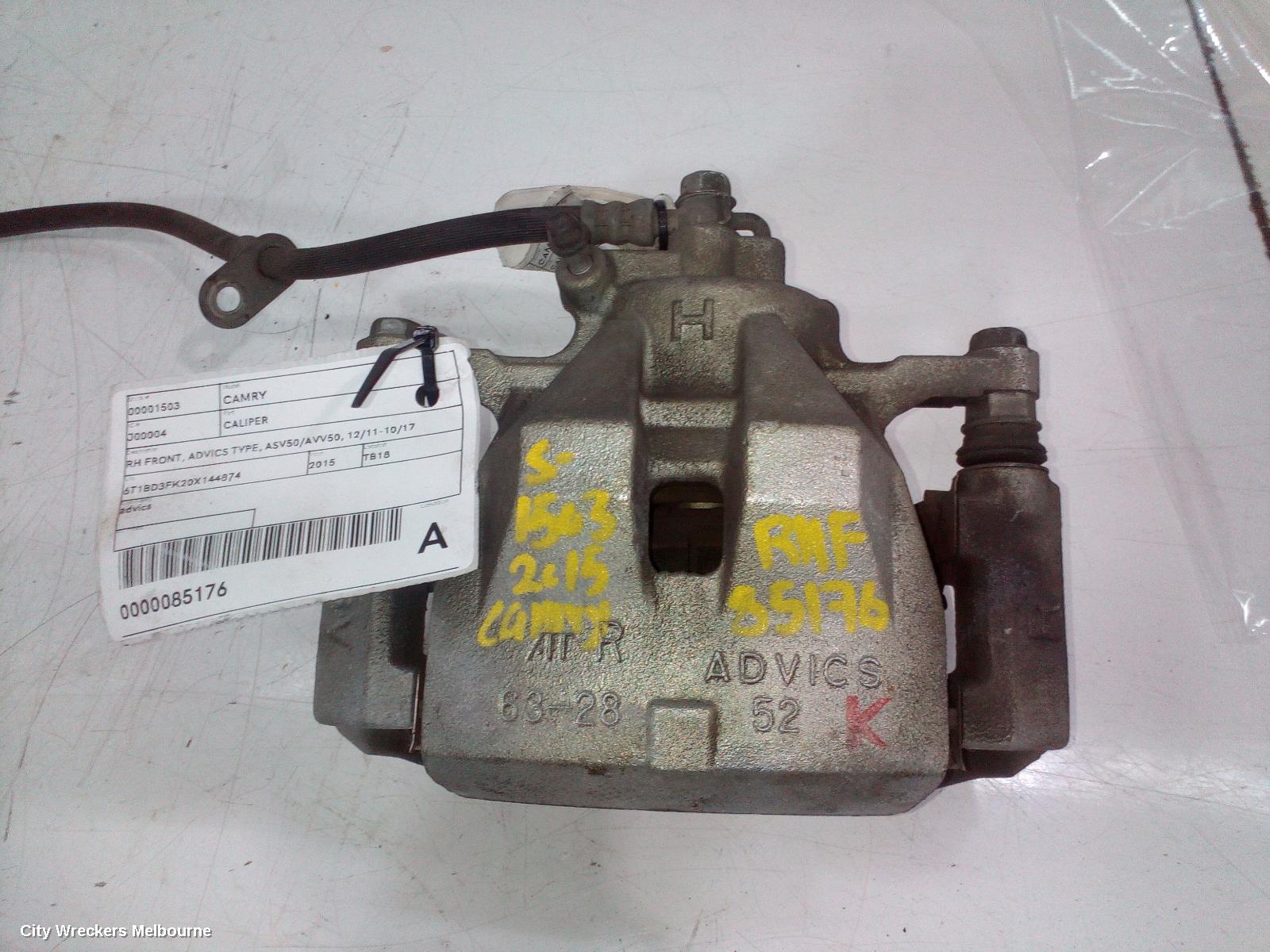 TOYOTA CAMRY CALIPER, RH FRONT, ADVICS TYPE, ASV50/AVV50, 12/2011 - 10/2017