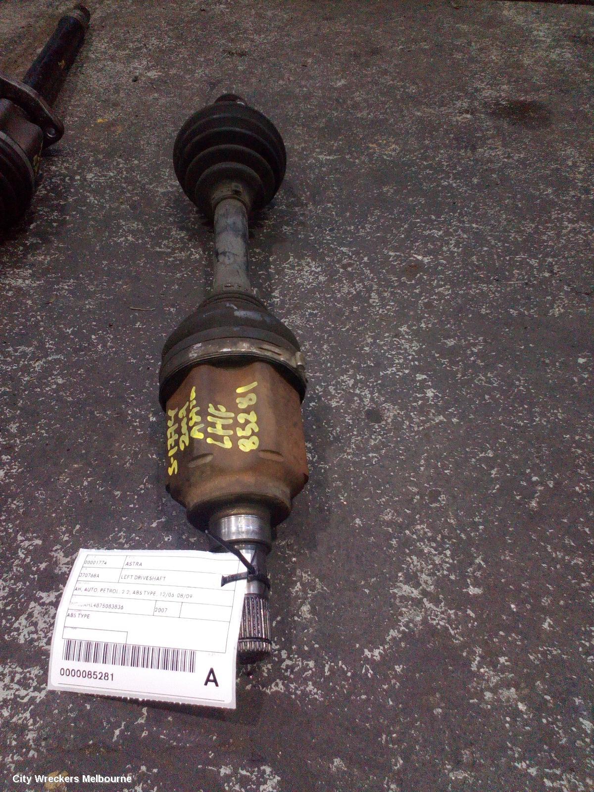 HOLDEN ASTRA LEFT DRIVESHAFT, AH, AUTO, PETROL, 2.2, ABS TYPE, 12/2006 - 08/2009