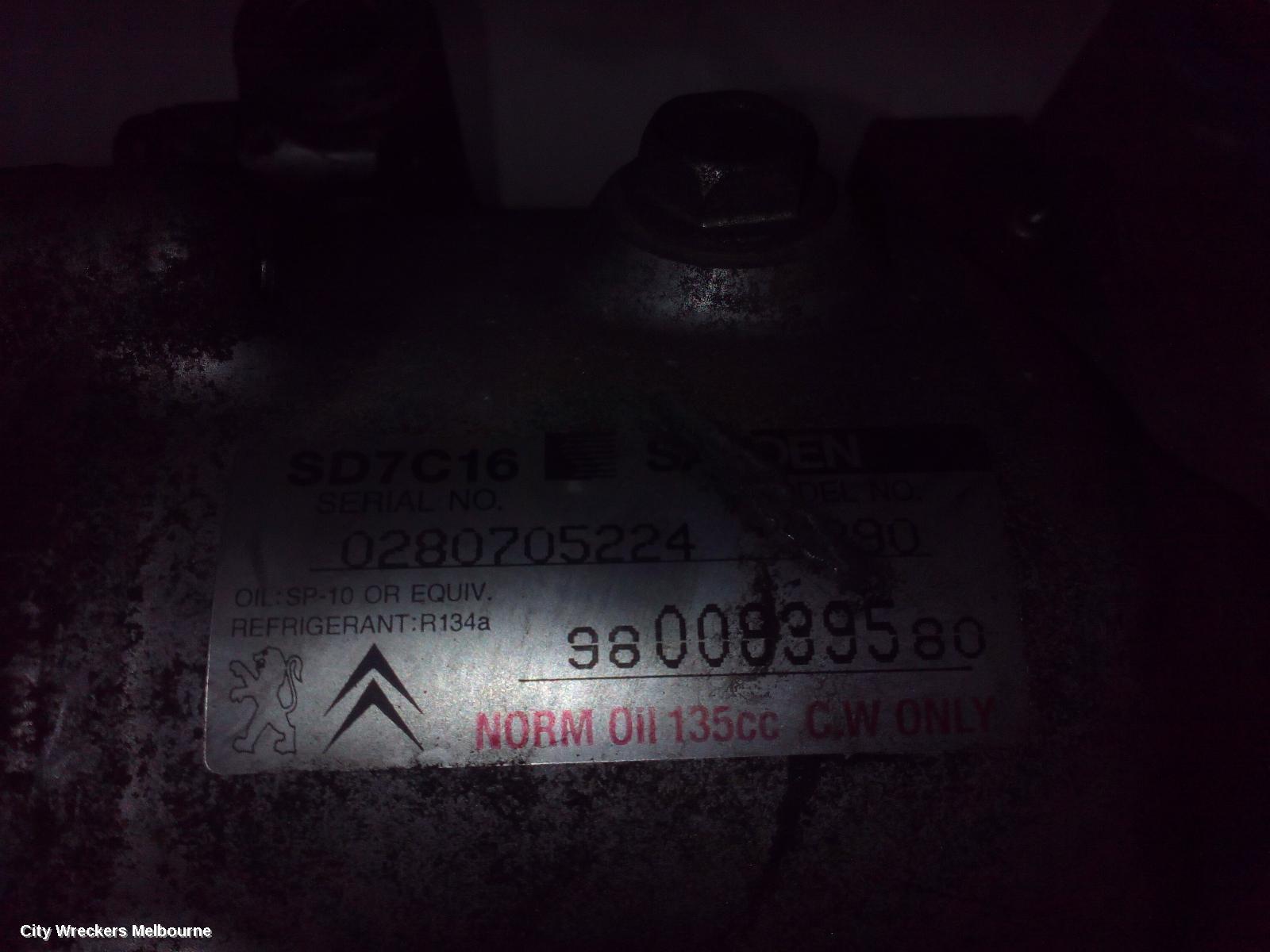 PEUGEOT PARTNER A/C COMPRESSOR, 1.6, 9HF, DIESEL, 09/2008 - 01/2015