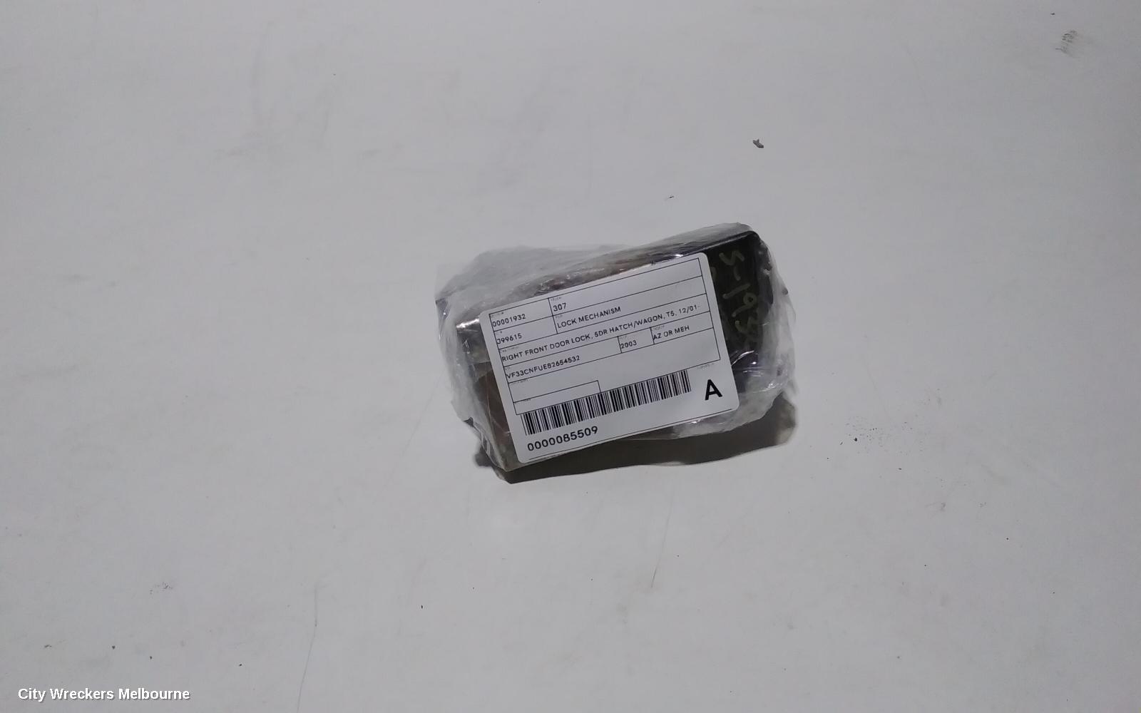 PEUGEOT 307 DOOR/BOOT/GATE LOCK, RIGHT FRONT DOOR LOCK, 5DR HATCH/WAGON, T5, 12/2001 - 12/2008