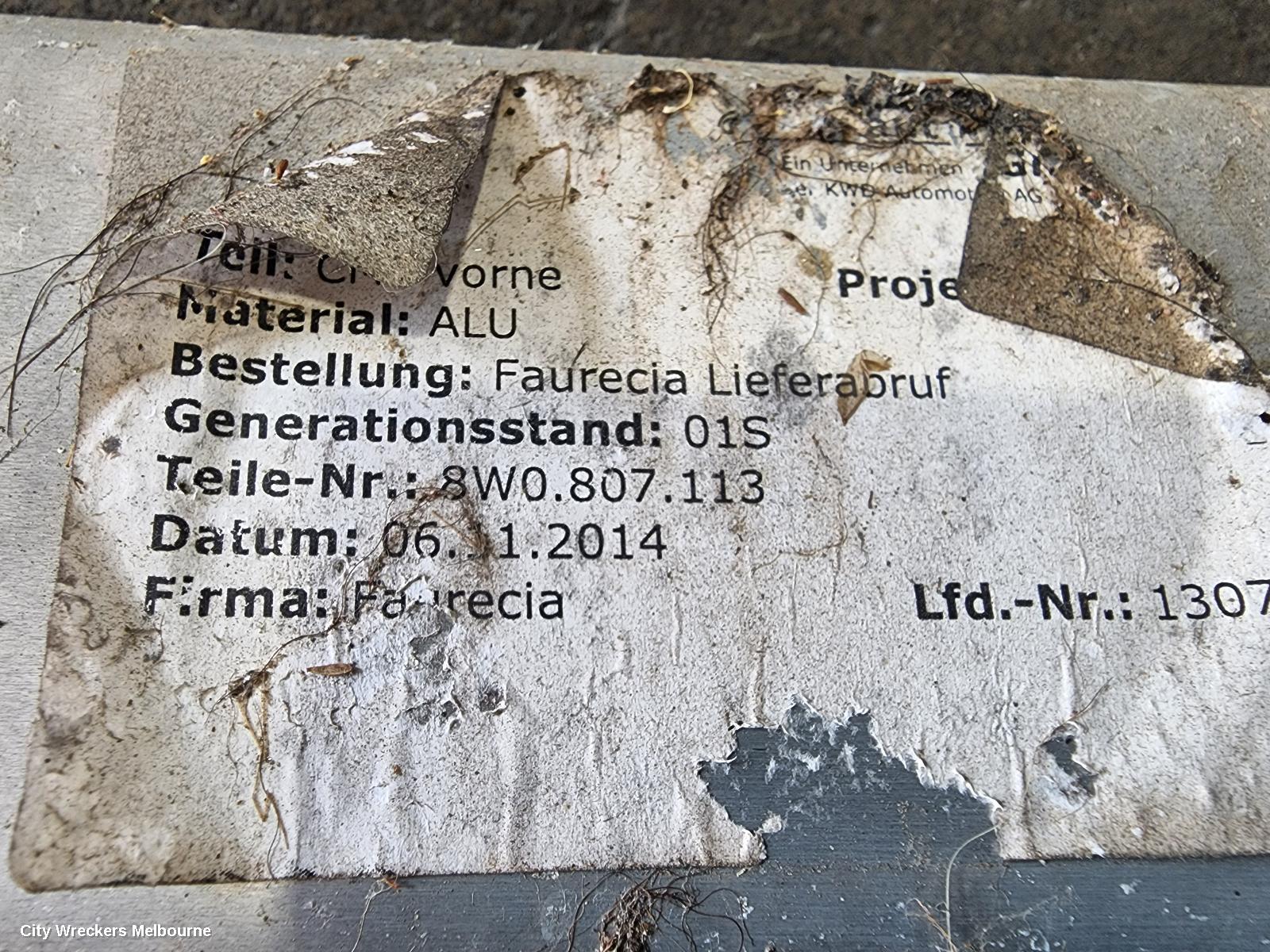 AUDI A4 F/BAR REINFORC/BRACK, REINFORCEMENT, B9 8W, 10/2015 ONWARDS