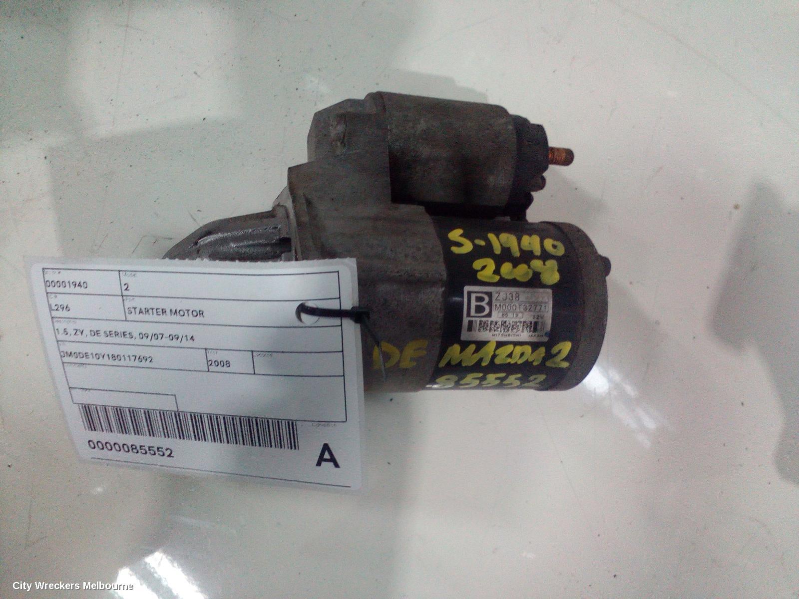 MAZDA 2 STARTER, 1.5, ZY, DE SERIES, 09/2007 - 09/2014