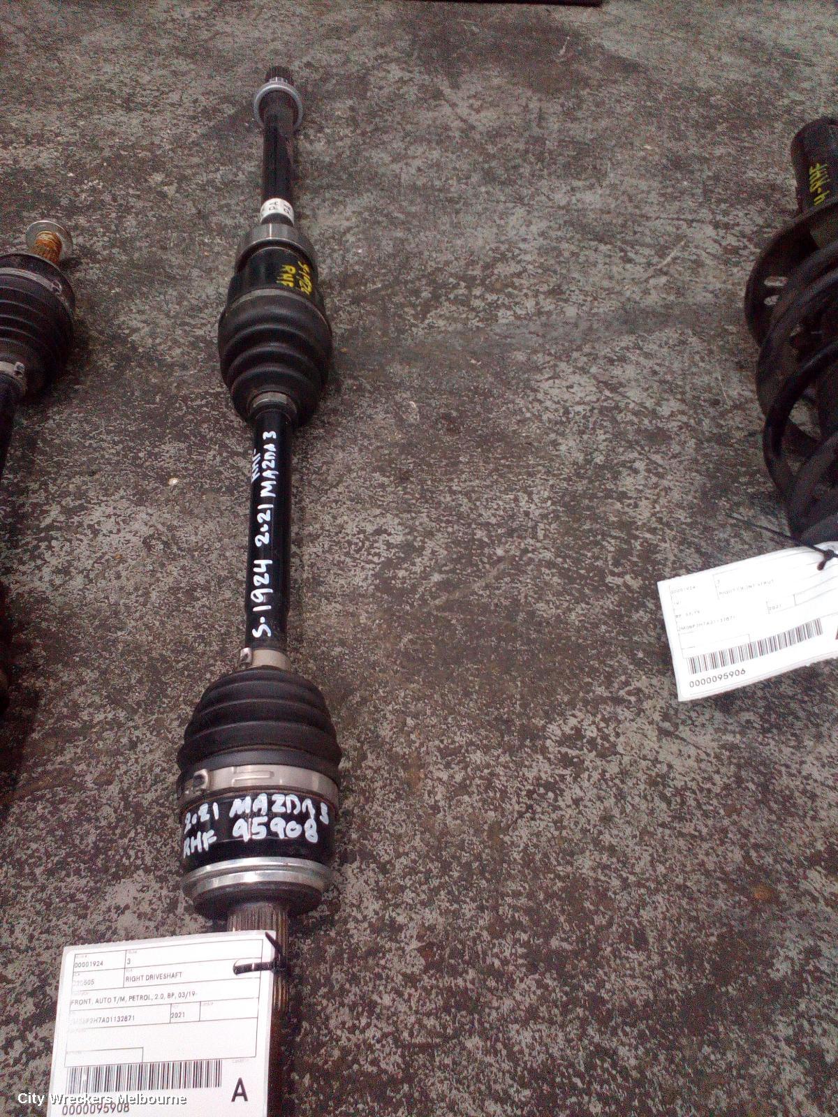 MAZDA 3 RIGHT DRIVESHAFT, FRONT, AUTO T/M, PETROL, 2.0, BP, 03/2019 ONWARDS