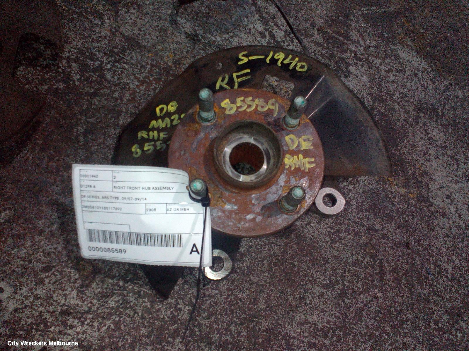 MAZDA 2 RIGHT FRONT HUB ASSEMBLY, DE SERIES, ABS TYPE, 09/2007 - 09/2014