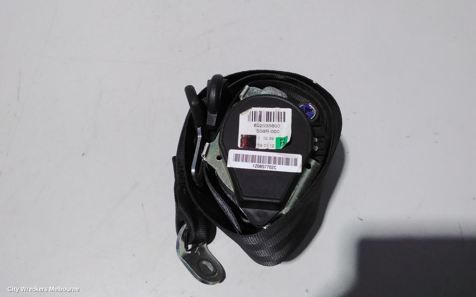 SKODA OCTAVIA SEATBELT/STALK, RH FRONT, SEAT BELT ONLY, LIFTBACK SEDAN/WAGON, 1Z, 01/2004 - 10/2013