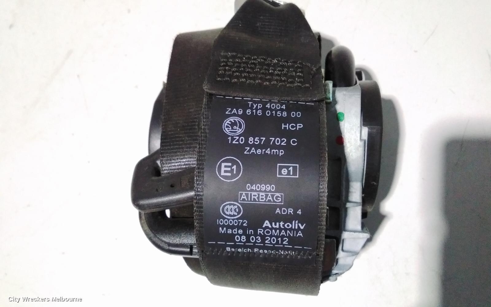SKODA OCTAVIA SEATBELT/STALK, RH FRONT, SEAT BELT ONLY, LIFTBACK SEDAN/WAGON, 1Z, 01/2004 - 10/2013
