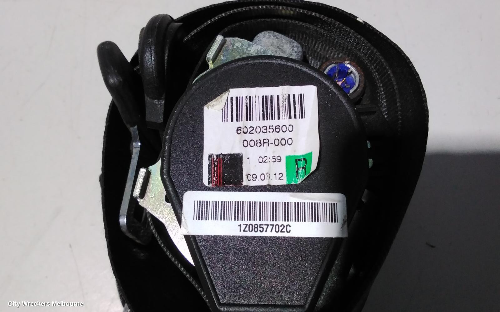 SKODA OCTAVIA SEATBELT/STALK, RH FRONT, SEAT BELT ONLY, LIFTBACK SEDAN/WAGON, 1Z, 01/2004 - 10/2013