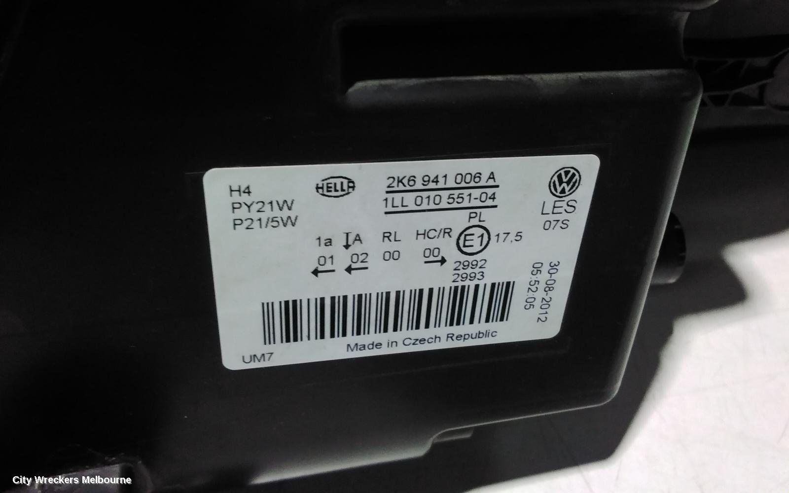 VOLKSWAGEN CADDY RIGHT HEADLAMP, 2K, H4 TYPE, 08/2010 - 06/2015