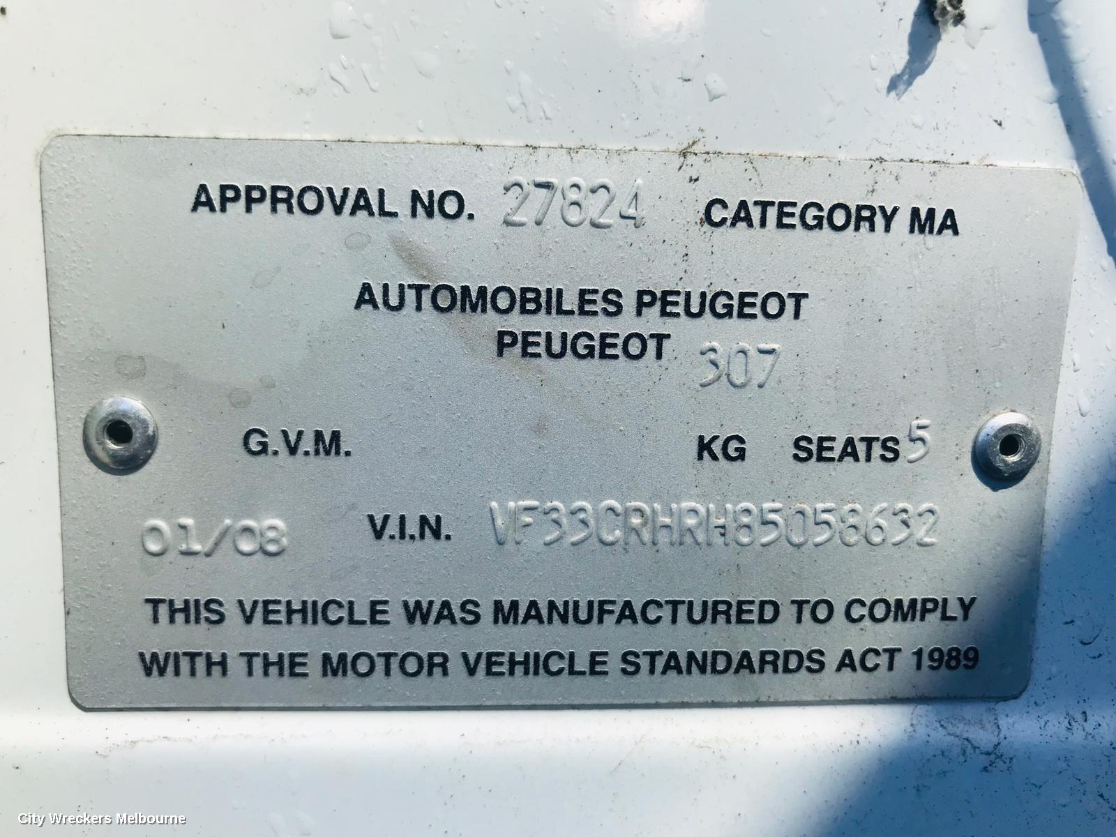 PEUGEOT 307 OWNERS HANDBOOK, PETROL, T6, 10/2005 - 12/2009
