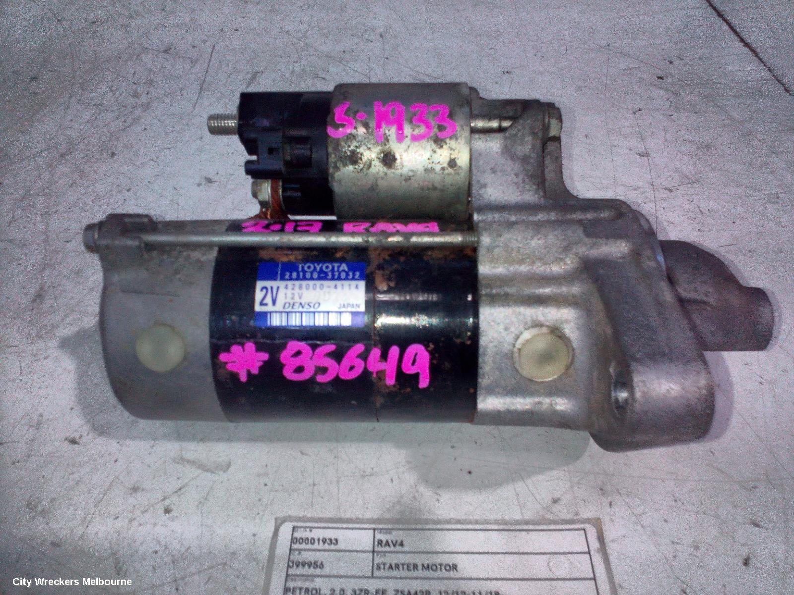 TOYOTA RAV4 STARTER, PETROL, 2.0, 3ZR-FE, ZSA42R, 12/2012 - 11/2018