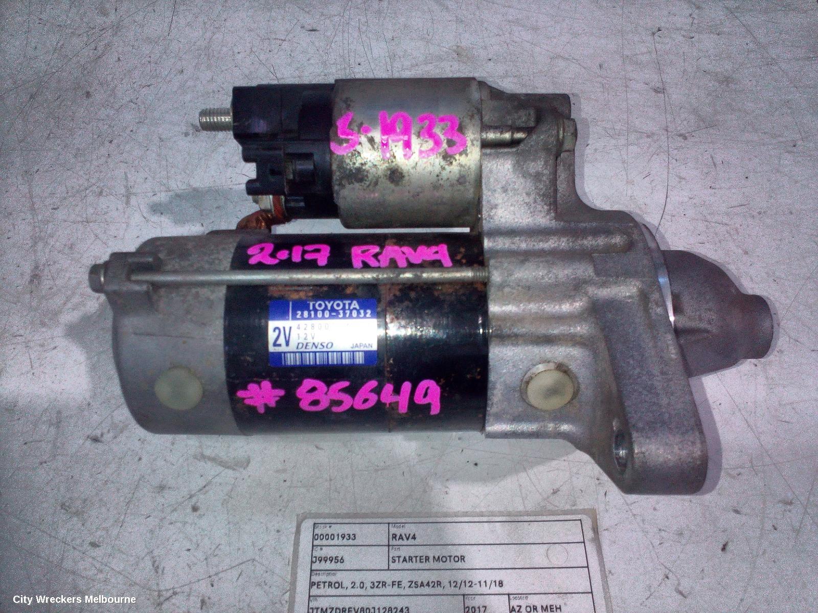 TOYOTA RAV4 STARTER, PETROL, 2.0, 3ZR-FE, ZSA42R, 12/2012 - 11/2018