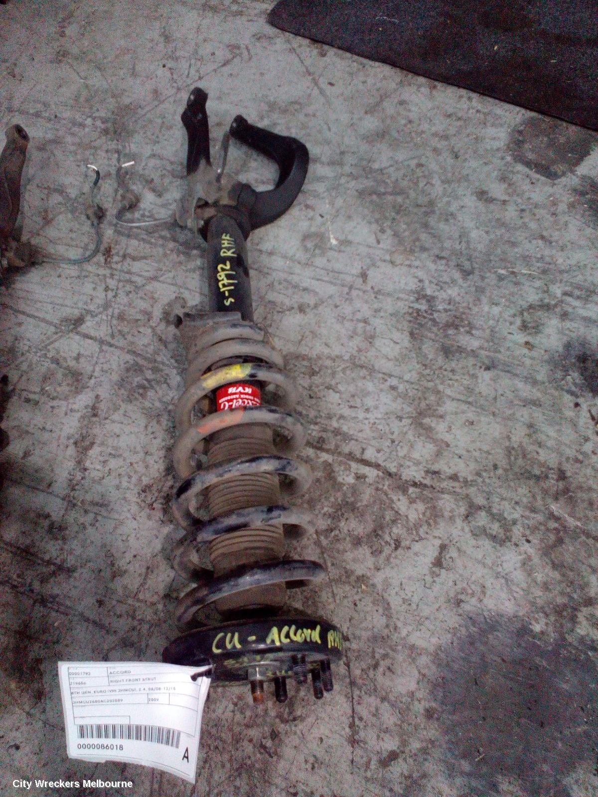 HONDA ACCORD RIGHT FRONT STRUT, 8TH GEN, EURO (VIN JHMCU), 2.4, 06/2008 - 12/2015